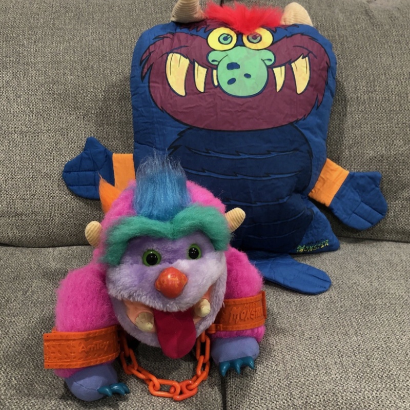 1986 Amtoy My Pet Monster Wogster Puppet with Cuffs and Pillow, RARE!