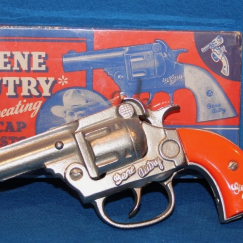 VINTAGE KENTON GENE AUTRY CAST IRON DUMMY CAP GUN W/BOX - 1940s - MINT /PRISTINE