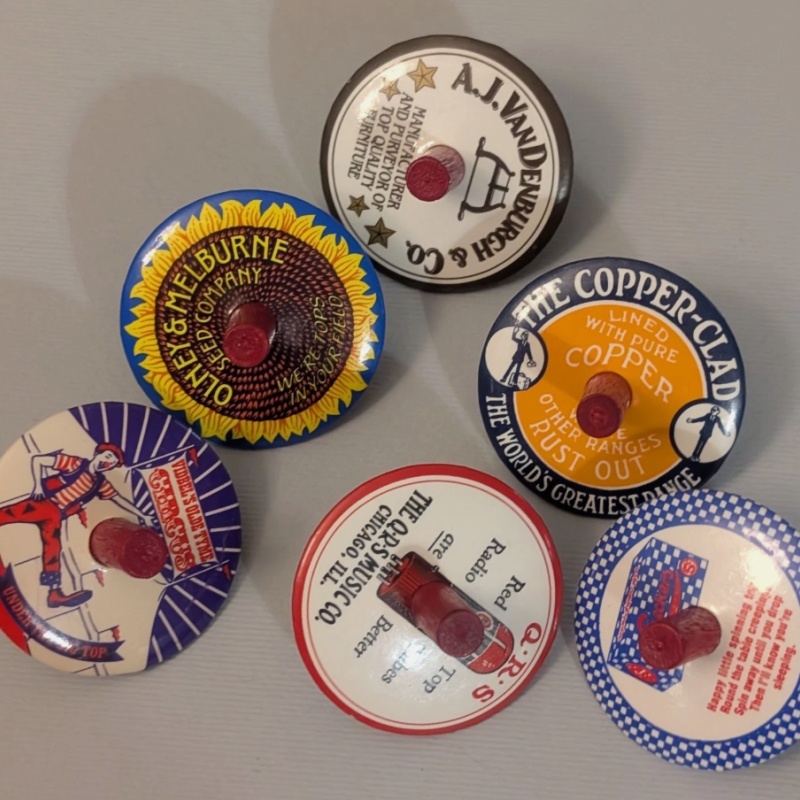 Retro Toycrafter Spinning Top Lot of 6 - 1990s Vidbel's Circus / Poem Toy Ad