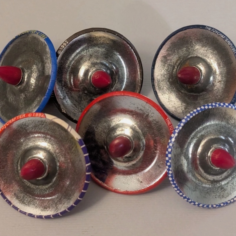Retro Toycrafter Spinning Top Lot of 6 - 1990s Vidbel's Circus / Poem Toy Ad