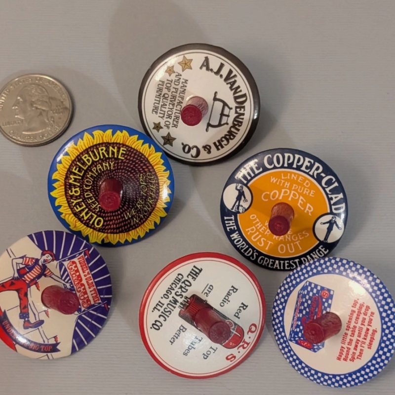 Retro Toycrafter Spinning Top Lot of 6 - 1990s Vidbel's Circus / Poem Toy Ad