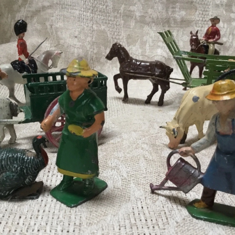 COLLECTION OF VINTAGE FARM - THEMED TOY FIGURINES MADE OF PAINTED LEAD